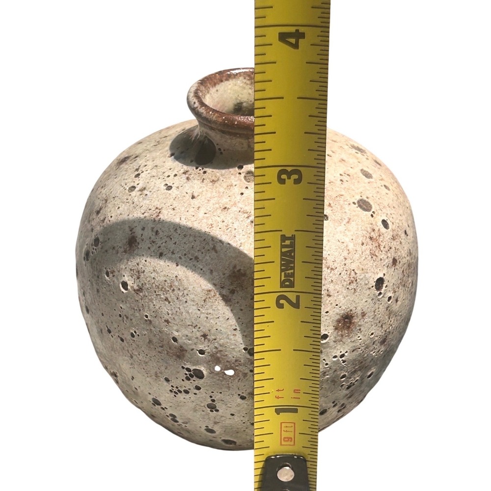 Studio Pottery Crater Glaze Bud Vase Signed Artisan Volcanic Ceramic Tan Brown4" - Picture 5 of 9